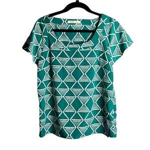 Old Navy Green and White Geometric Print Short Sleeve Blouse Size Small